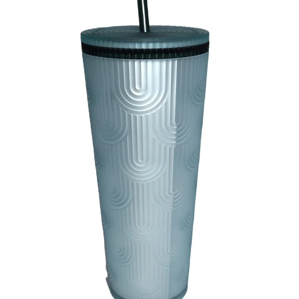NWT Starbucks Cold Cup Tumbler Venti 24oz Blue Art Deco Embossed Arches 2022